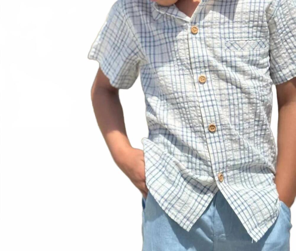 NEW ME & HENRY boys newport woven shirt in chambray/cream plaid